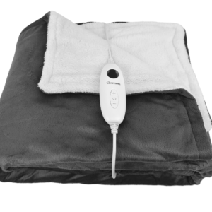 HomeTronix Luxurious Electric Heated Throw Soft Fleece Grey and White Sherpa Double 160 x 130 Over Blanket Digital Controllers With Timer 6 Heat-Level Settings Automatic Temperature Control