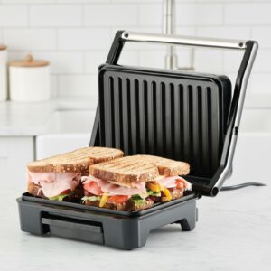 HomeTronix Panini Press & Grill Sandwich Maker – Non-Stick Plates, Removable Drip Tray & Floating Hinge for Deep-Fill Toasted Sandwiches | Low-Fat Grilling and Healthy Cooking