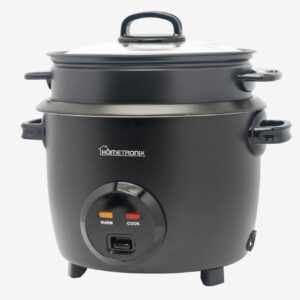 Hometronix 1.8L Rice Cooker with Thermostat – Matte Black, Non-Stick Inner Pot, Keep Warm Function, Glass Lid, Measuring Cup & Steam Tray – Perfect for Fluffy Rice, Vegetables & One-Pot Meals
