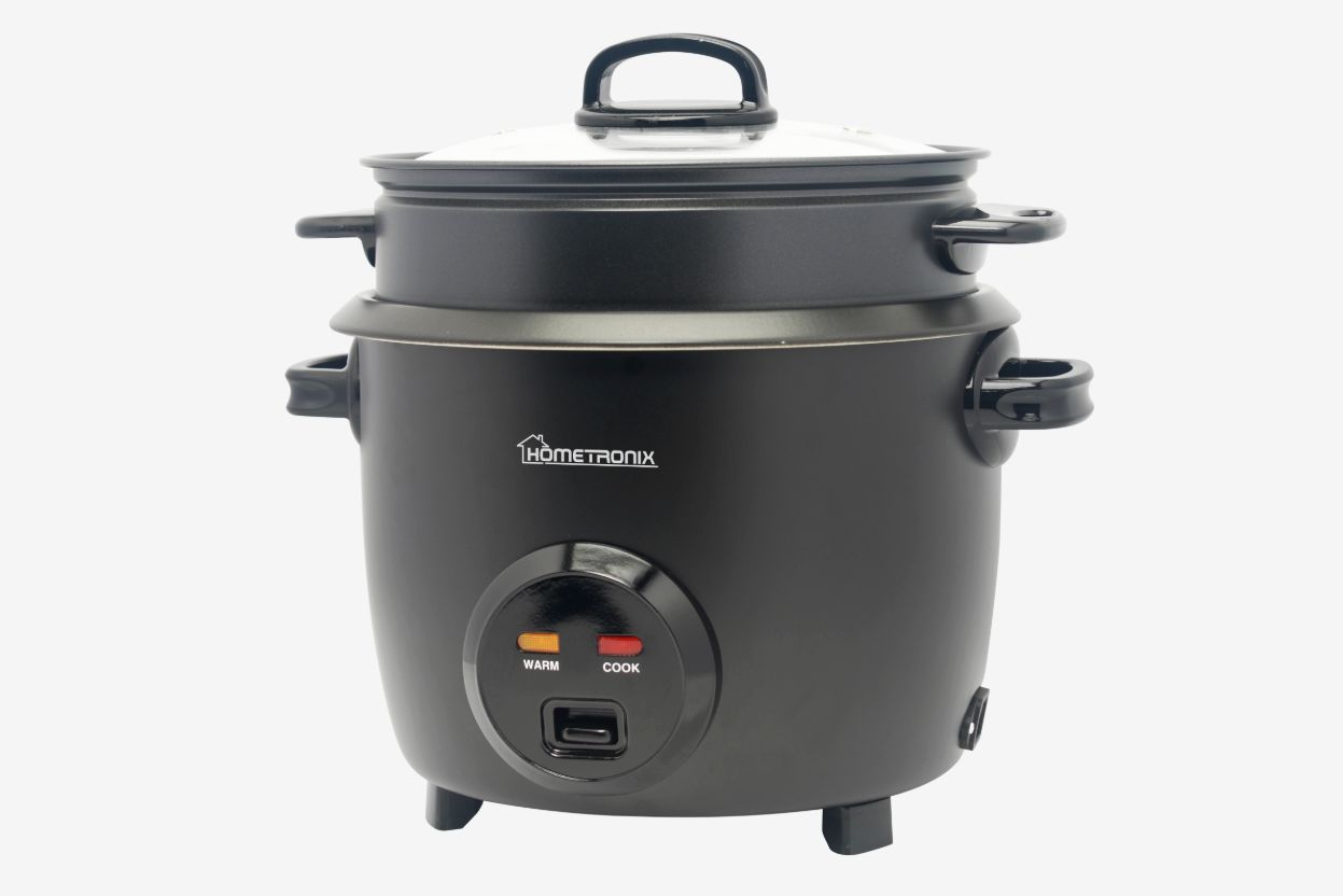 Hometronix 1.8L Rice Cooker with Thermostat – Matte Black, Non-Stick Inner Pot, Keep Warm Function, Glass Lid, Measuring Cup & Steam Tray – Perfect for Fluffy Rice, Vegetables & One-Pot Meals