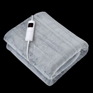 Hometronix Luxurious Electric Heated Throw Double Blanket – Grey Fleece, 200 x 150cm, 6 Heat Settings, LED Controller, Auto Shut-Off, Energy Efficient, Cozy Sofa & Bed Blanket