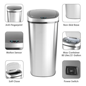 Large Touch-Free Stainless Steel Automatic 80L Motion Sensor Bin –Rubbish Waste Disposal Trash Can for Home, Office & Commercial Use
