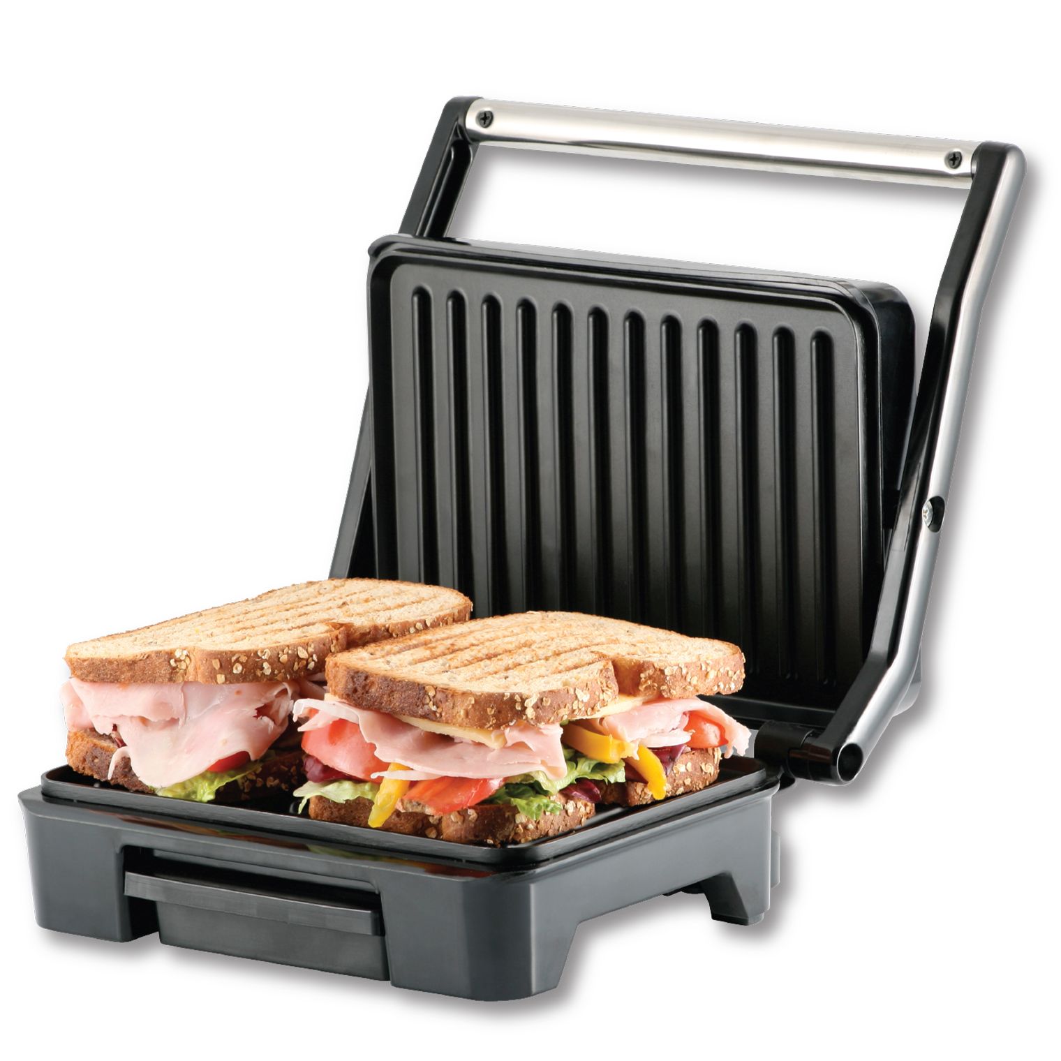 HomeTronix Panini Press & Grill Sandwich Maker – Non-Stick Plates, Removable Drip Tray & Floating Hinge for Deep-Fill Toasted Sandwiches | Low-Fat Grilling and Healthy Cooking - Image 2