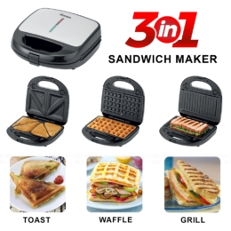 HomeTronix 3-in-1 Snack Maker Grill – Electric Sandwich Maker, Waffle Maker, Panini Press with Interchangeable Plates, Mini Griddle Plate for Grilled Food