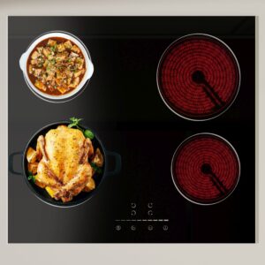 HomeTronix 4 Zone Ceramic Hob – 60cm Built-in Electric Hob | 6000W 9 Power Levels| Touch Control | Timer | Safety Lock | Residual Heat Indicator | Easy Clean Black Glass Surface