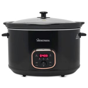 HomeTronix Premium Digital Slow Cooker 8L Large Capacity, Programmable Timer & Delay Start, 3 Heat Settings High, Low Keep Warm, Removable Ceramic Bowl, Glass Lid, Steam Grill for Family Black