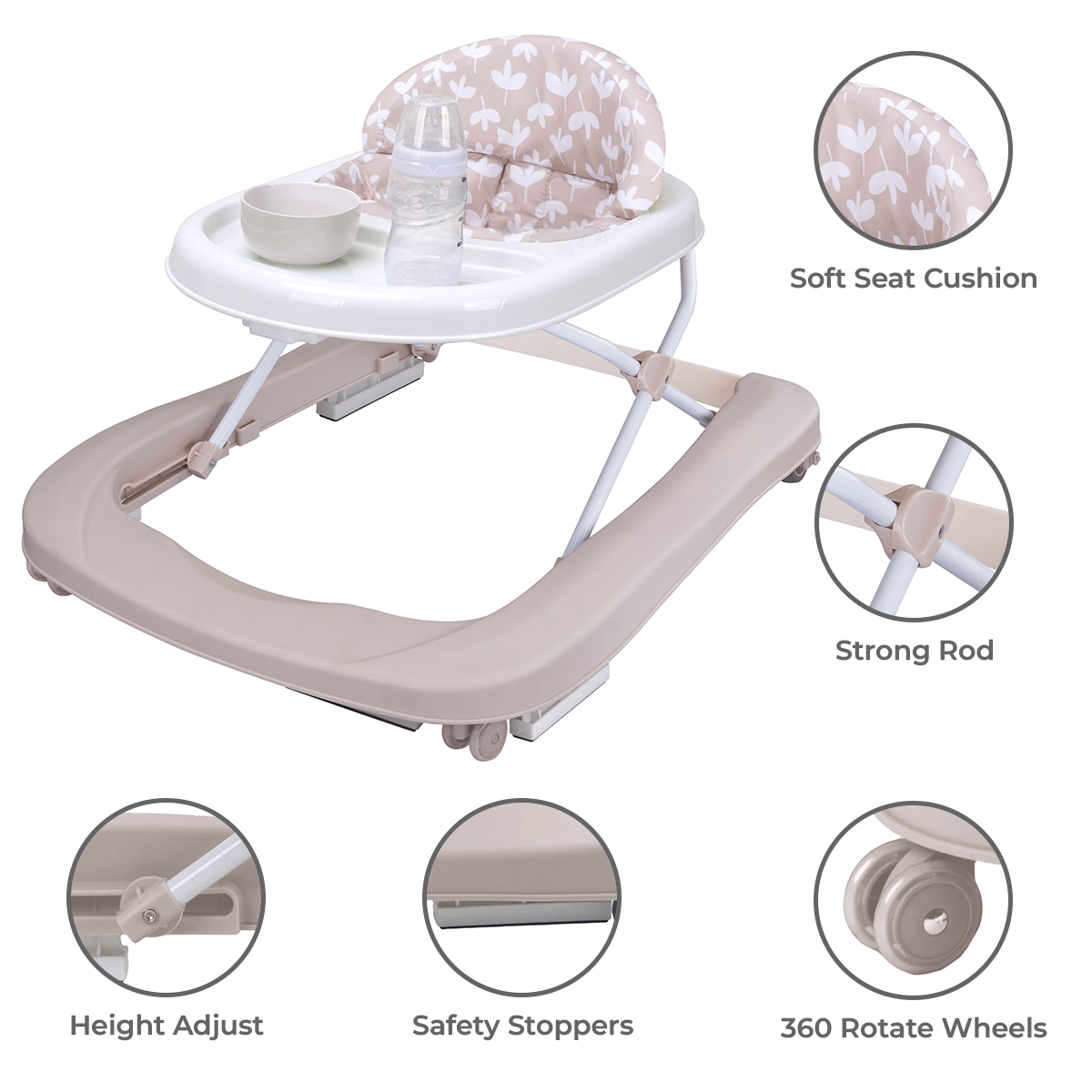 4-in-1 Baby Walker with Activity Centre, Push-Along Walker, Adjustable Height - Image 3