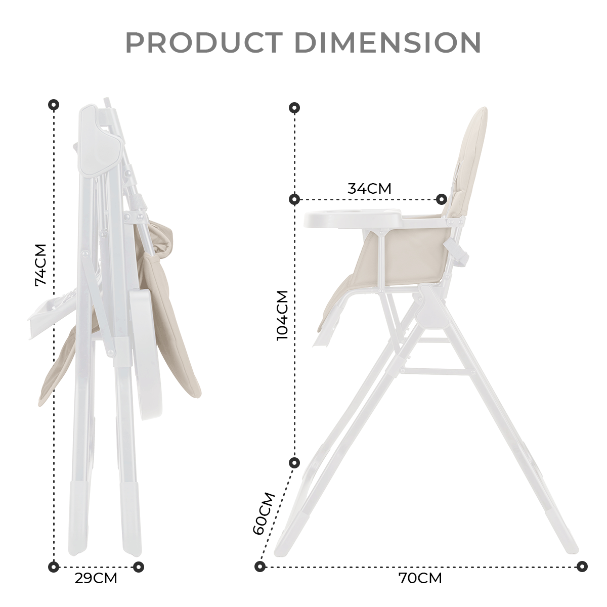 Foldable High Chair for Babies & Toddlers, Ultra-Compact Lightweight Beige - Image 6