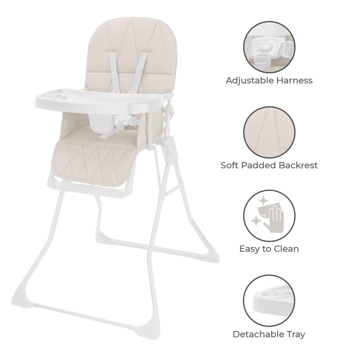 Foldable High Chair for Babies & Toddlers, Ultra-Compact Lightweight Beige - Image 4