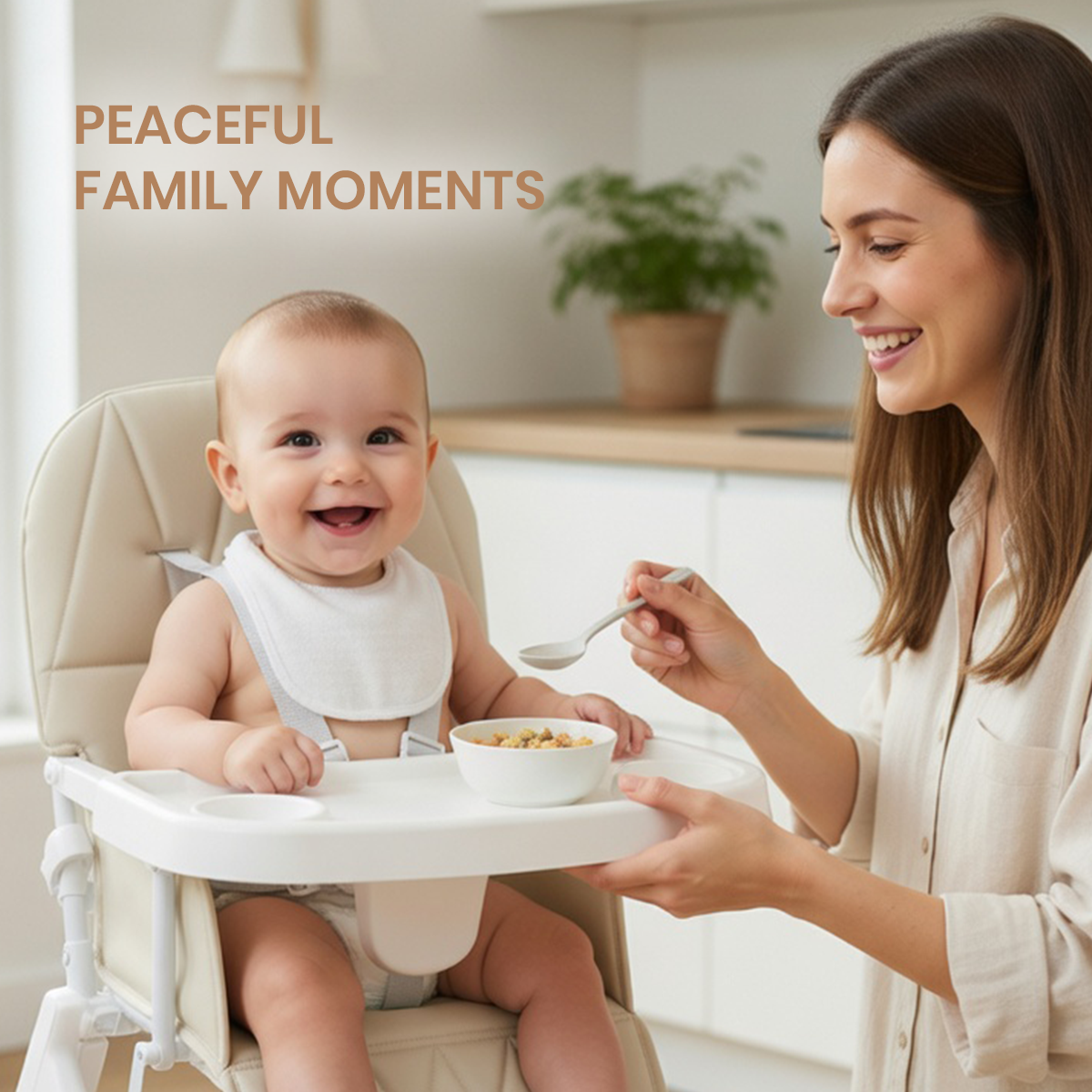 Foldable High Chair for Babies & Toddlers, Ultra-Compact Lightweight Beige - Image 3