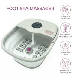 HomeTronix Foot Spa Massager with Heat, Bubbles & Vibration, Foldable Heated Foot Bath with Remote Control, 16 Massage Rollers, Pumice Stone, Red Light, Timer, Collapsible Foot Spa for Relaxation