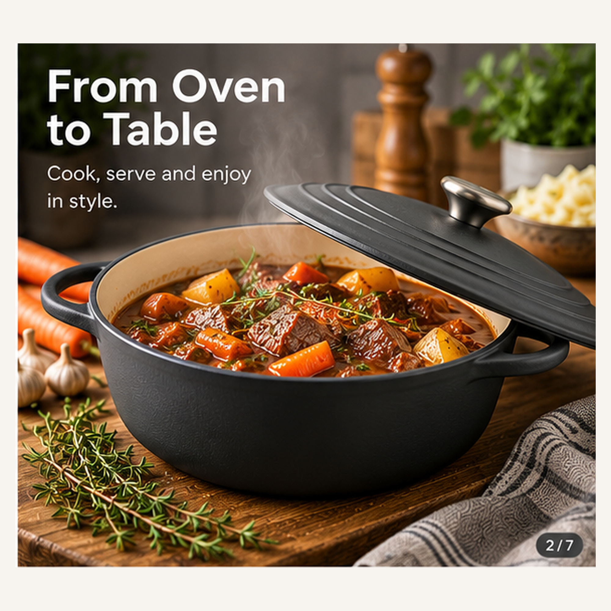 HomeTronix Enamelled Cast Iron Dutch Oven Pot with Lid – 8.2L Large Casserole Dish – Ceramic Cooking Pot for Bread Baking, Roasting, Braising, Slow Cooking & Stews – 32cm Black Safe up to 260°C - Image 7