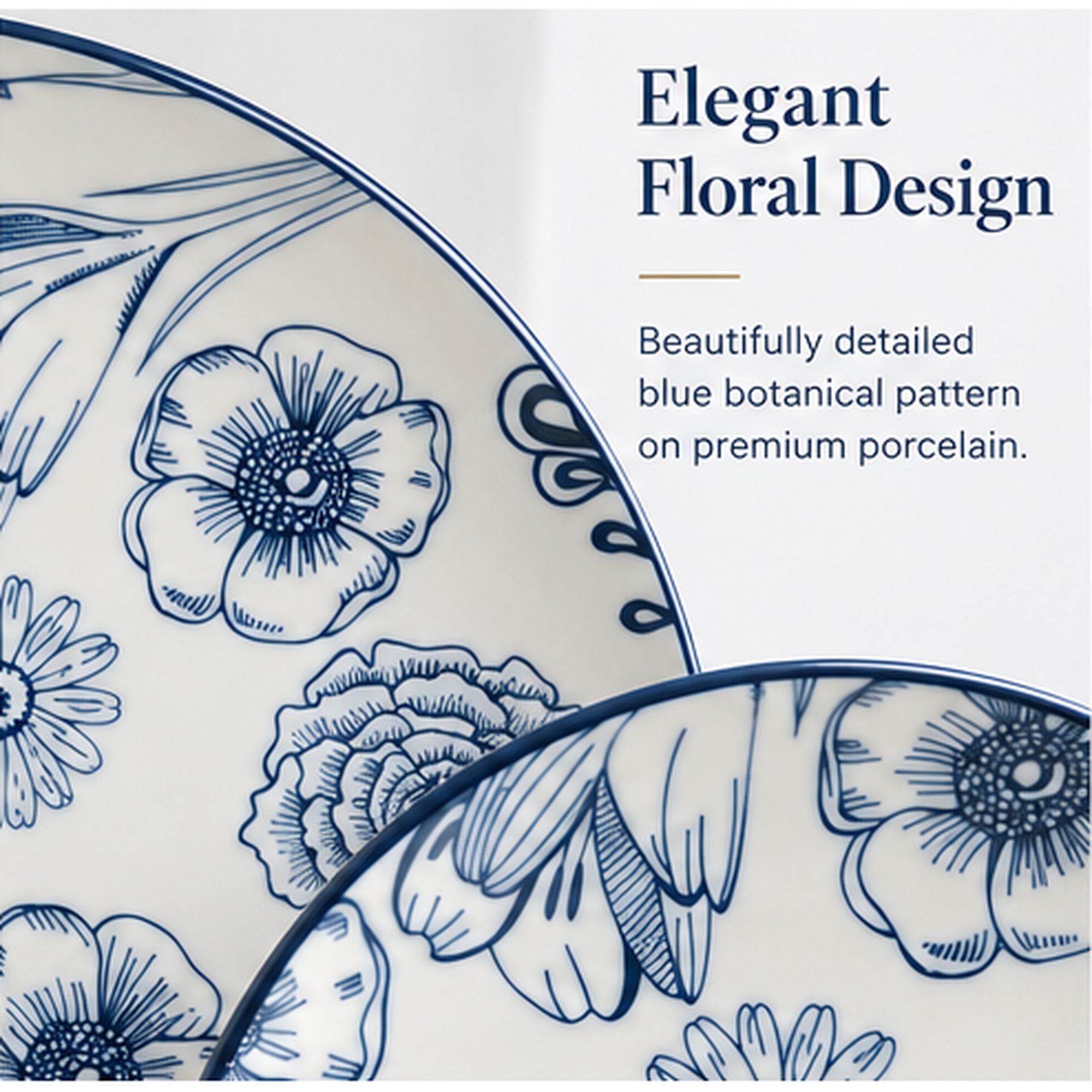 HomeTronix 12 Piece Porcelain Dinner Set for 4, White Dinnerware with Muted Blue Floral Design, 4 Dinner Plates 10.5", Side Plates 7.5" & Deep Bowls 5.5", Microwave, Oven & Dishwasher Safe - Image 6