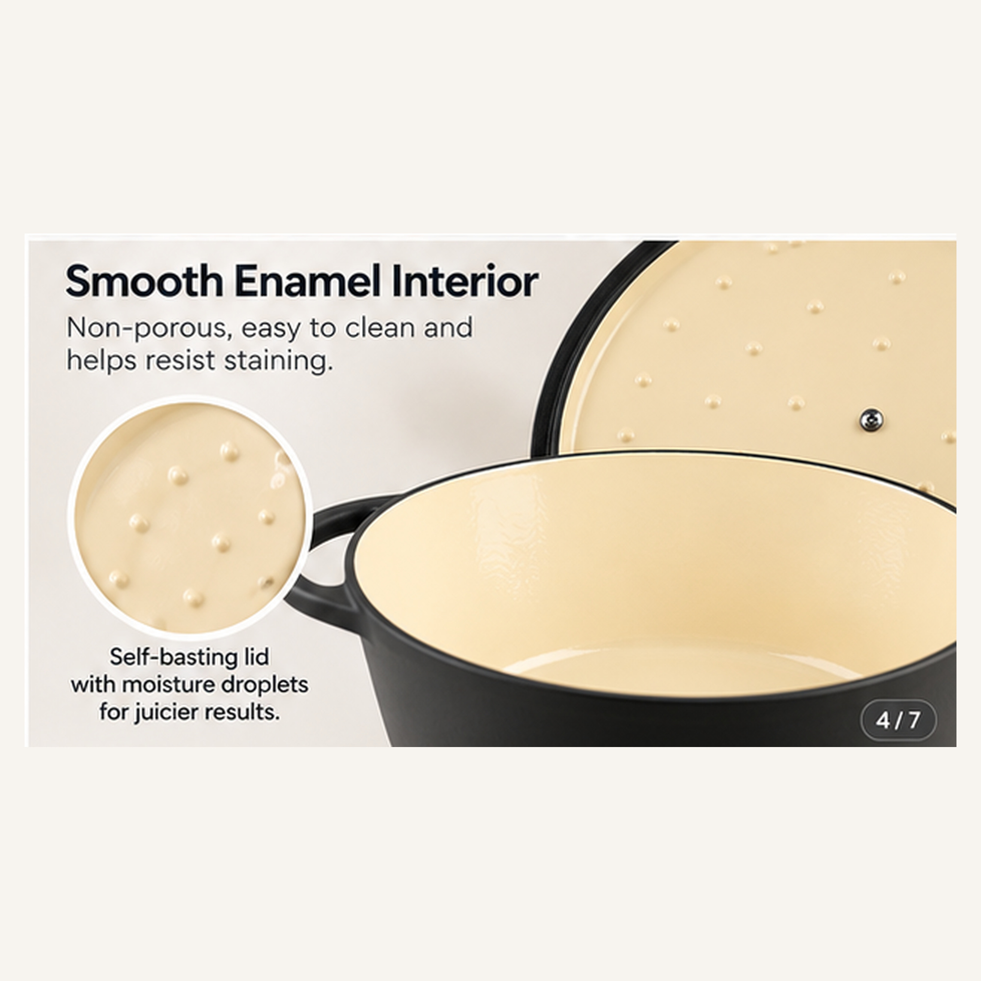 HomeTronix Enamelled Cast Iron Dutch Oven Pot with Lid – 8.2L Large Casserole Dish – Ceramic Cooking Pot for Bread Baking, Roasting, Braising, Slow Cooking & Stews – 32cm Black Safe up to 260°C - Image 5