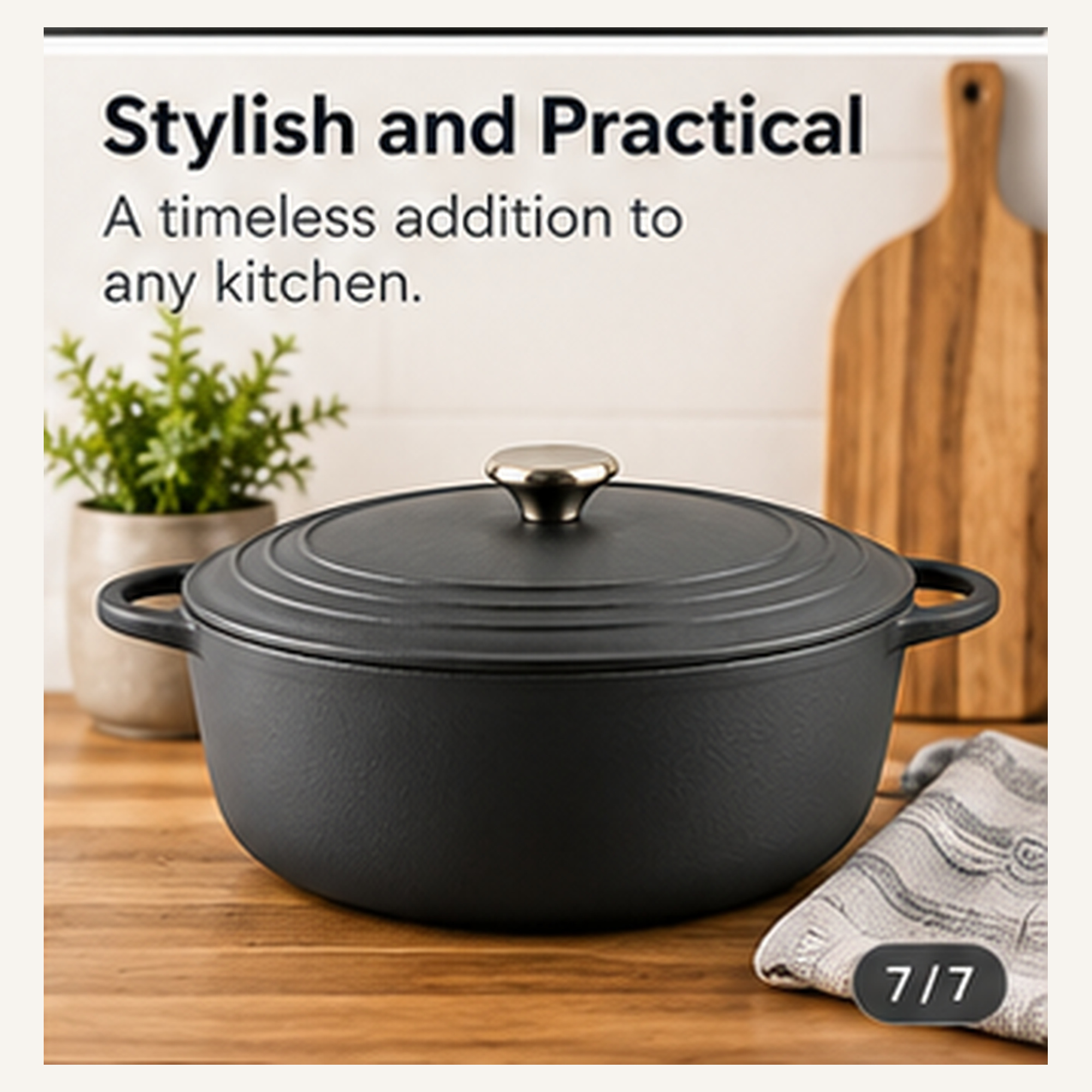 HomeTronix Enamelled Cast Iron Dutch Oven Pot with Lid – 8.2L Large Casserole Dish – Ceramic Cooking Pot for Bread Baking, Roasting, Braising, Slow Cooking & Stews – 32cm Black Safe up to 260°C - Image 2